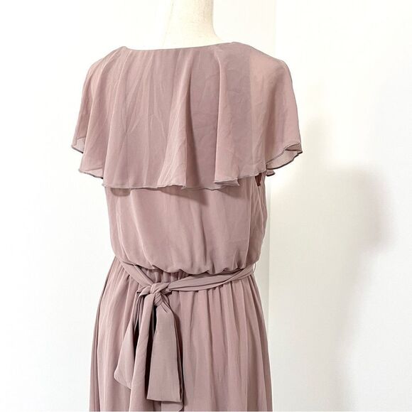 Show Me Your MuMu Jess Ruffle MIDI Dress Neutral Mauve Chiffon XL Wedding Party - Picture 12 of 16